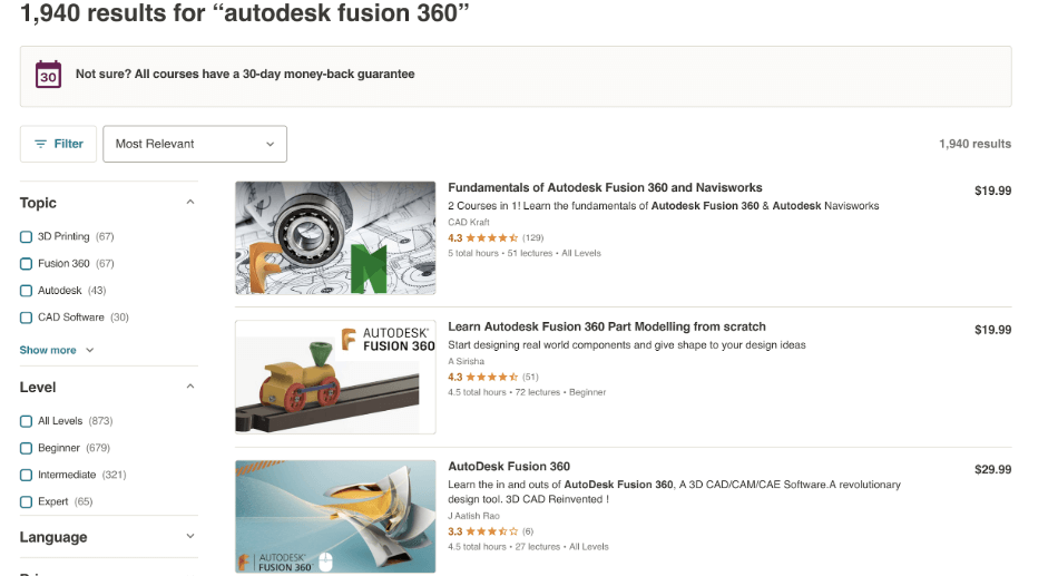 Udemy Fusion 360 courses