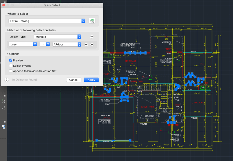 AutoCAD Quick Selection Function